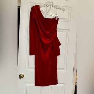 One-Shoulder Red midi Dress